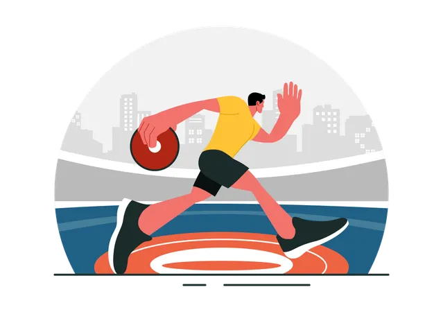 Runner runs for Discus Throw game win  Illustration