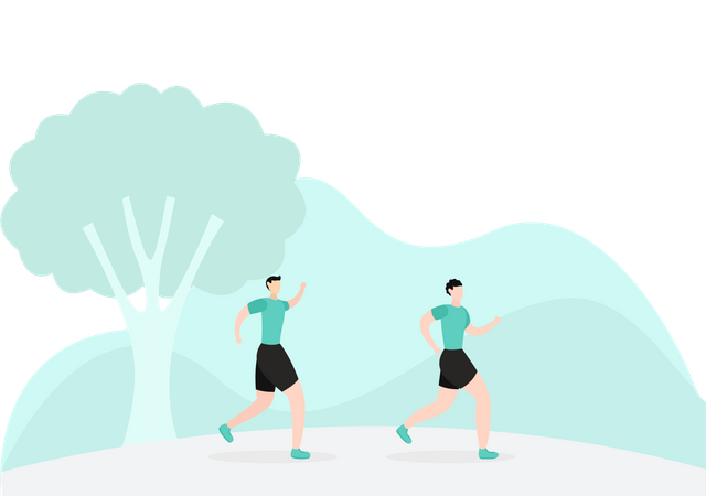 Runners Running In Park  Illustration