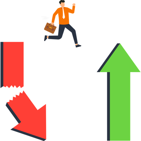 Running Businessman with Upward Arrow Downward Arrow and Growth  Illustration