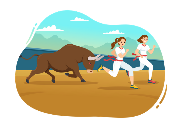 Running from Bulls Illustration