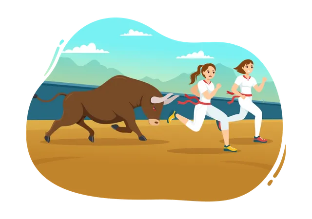 Running from Bulls Illustration