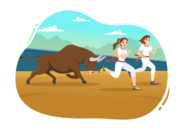 Running from Bulls  Illustration