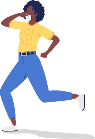 Running girl in face mask  Illustration