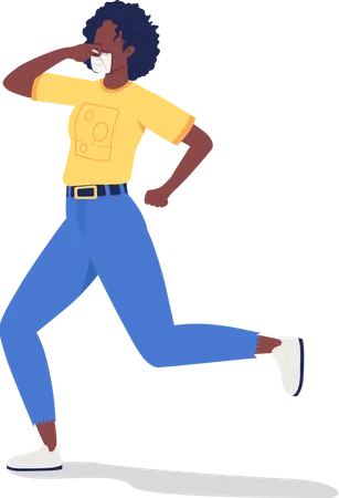 Running girl in face mask  Illustration