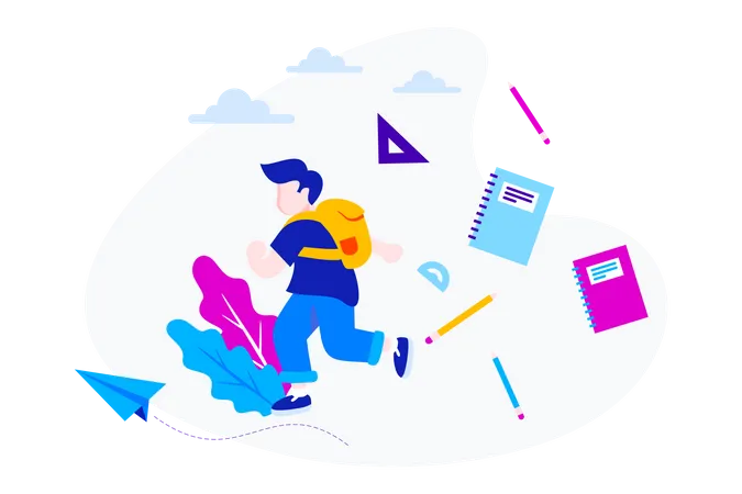 Running Kid With School Stuff  Illustration