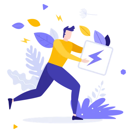 Running Person Sign With Lightning  Illustration