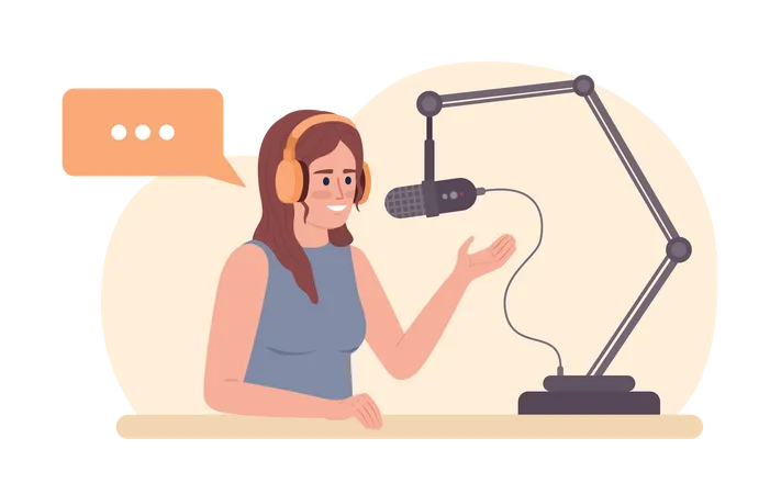 Speaker Sharing Personal Stories On Podcast 2 D Vector Isolated Spot Illustration Female Radio Host With Mic Flat Character On Cartoon Background Colorful Editable Scene For Mobile Website Magazine Illustration