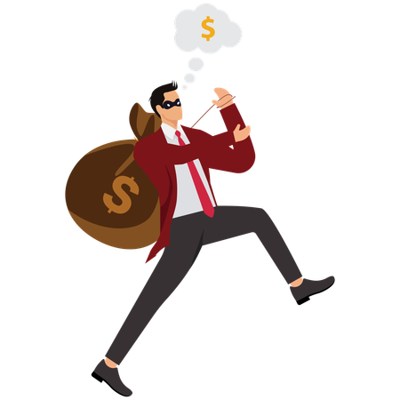 Running Thief with Money Bag  Illustration