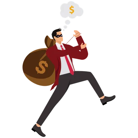 Running Thief with Money Bag  Illustration