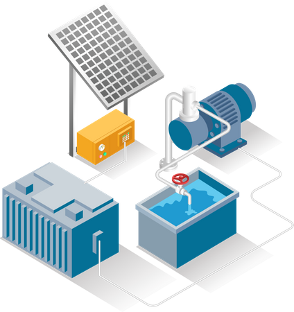 Running water pump with solar energy Illustration