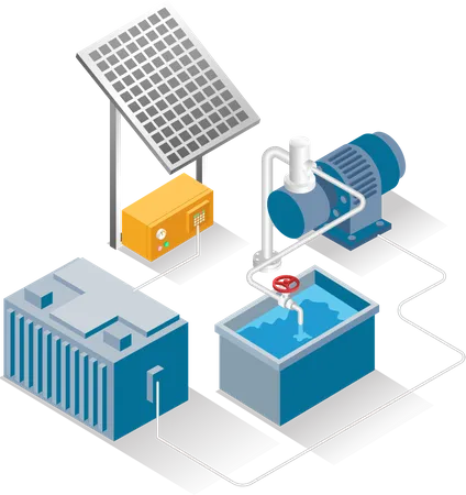 Running water pump with solar energy  Illustration