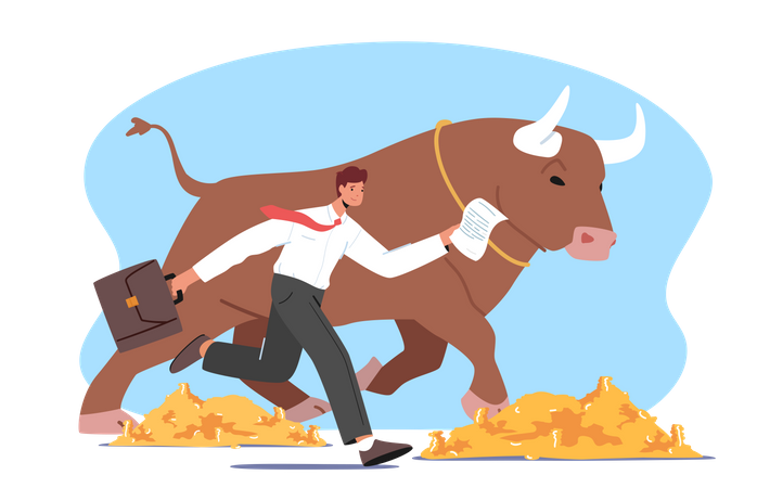 Running With Bull Run In Stock Market  Illustration