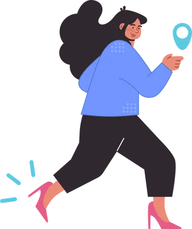 Running woman finding job location  Illustration