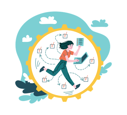 Running woman with laptop  Illustration