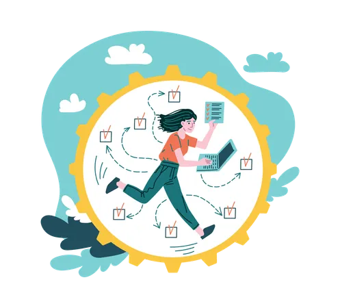 Running woman with laptop  Illustration