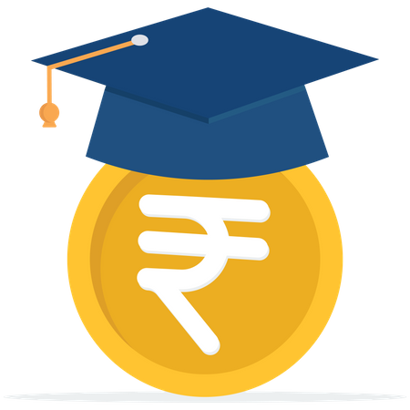 Rupie money coin with mortarboard graduation cap and certificate  イラスト