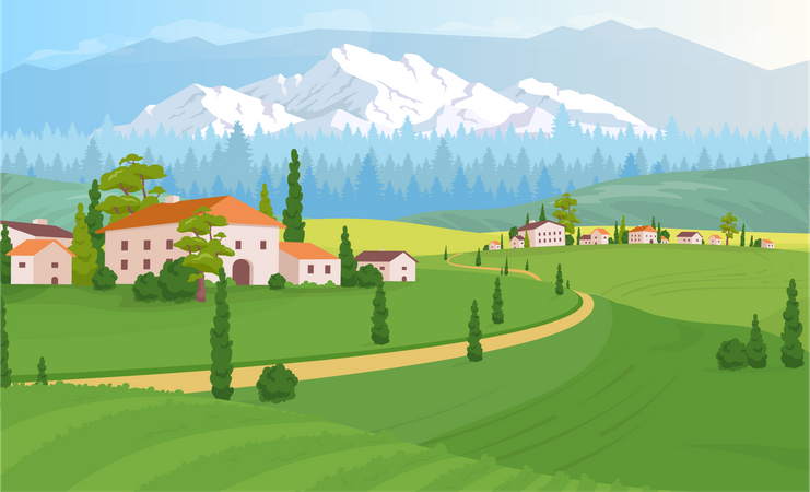 Rural dwelling scenery  Illustration