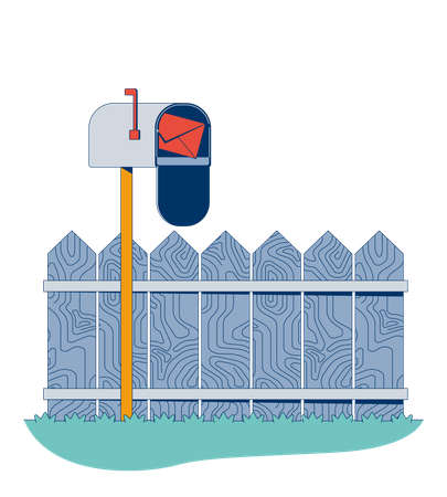 Rural mailbox with fence behind  Illustration