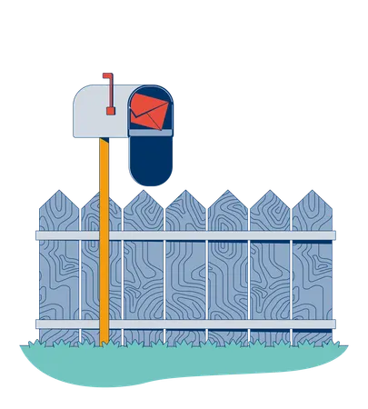 Rural mailbox with fence behind  Illustration