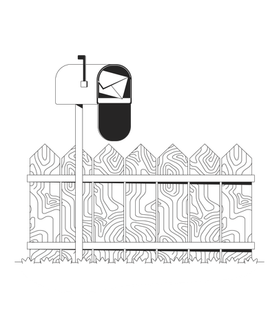 Rural mailbox with fence behind  Illustration