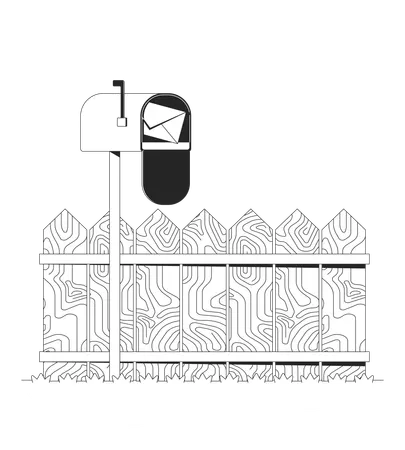 Rural mailbox with fence behind  Illustration