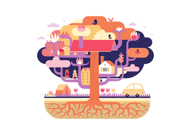 Rural Tree House  Illustration