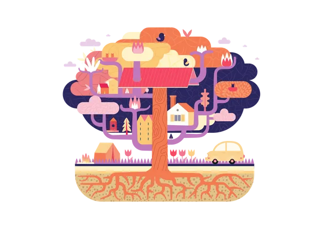 Rural Tree House  Illustration