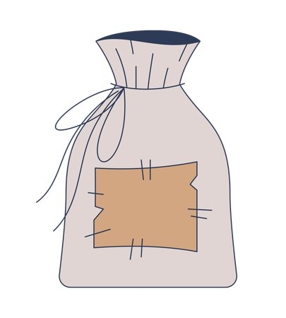 Rustic burlap sack with patch and drawstring  Illustration
