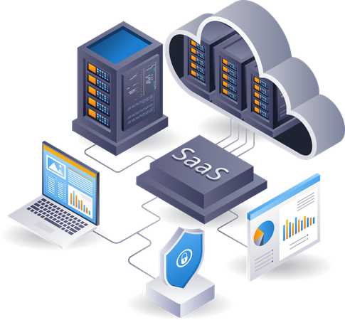 SaaS cloud server technology system process  Illustration