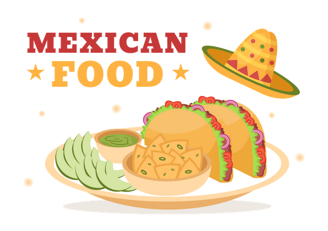 Saboroso prato de comida mexicana  Ilustração