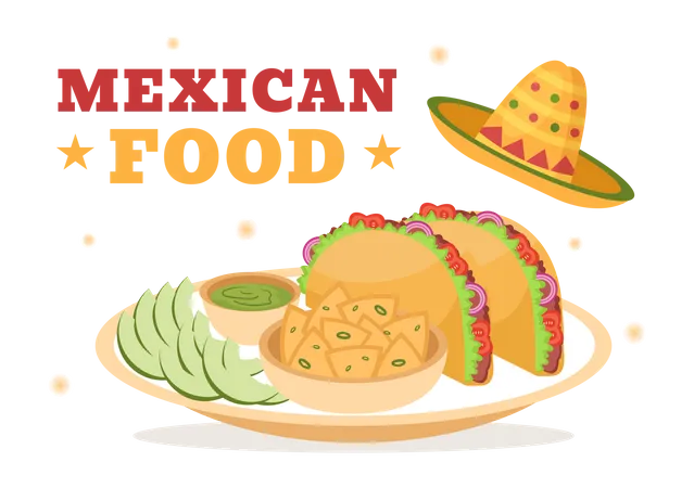 Saboroso prato de comida mexicana  Ilustração