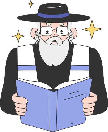 Sacerdote lee libro sagrado con motivo de Hanukkah  Ilustración