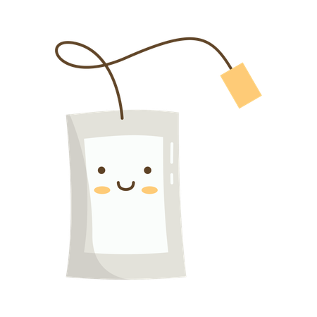 Sachet de thé mignon avec personnage de boisson au goût de sachet de thé et expression souriante  Illustration