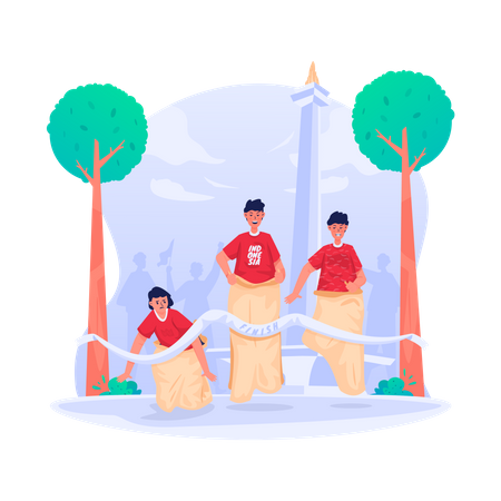 Sack race competition  Illustration