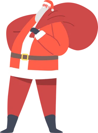 Papai Noel carrega saco de presentes  Ilustração