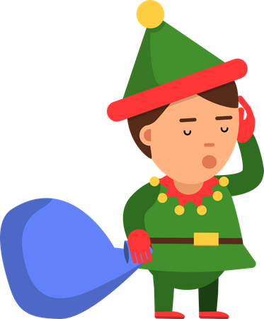 Duende de Natal segurando sacola de presente  Ilustração