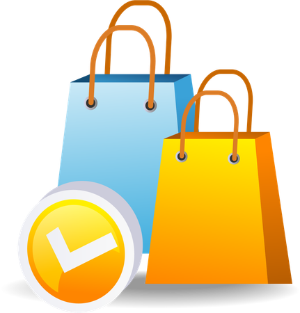 Sacola de compras com marca de seleção  Ilustração