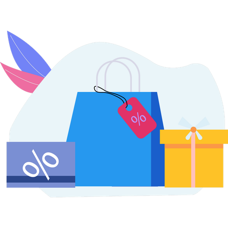 Sacola de compras presente e desconto  Ilustração