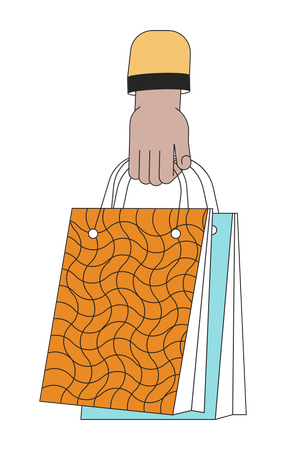 Mão segurando sacolas de presente  Ilustração