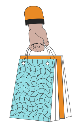 Mão indiana segurando sacolas de presentes  Ilustração