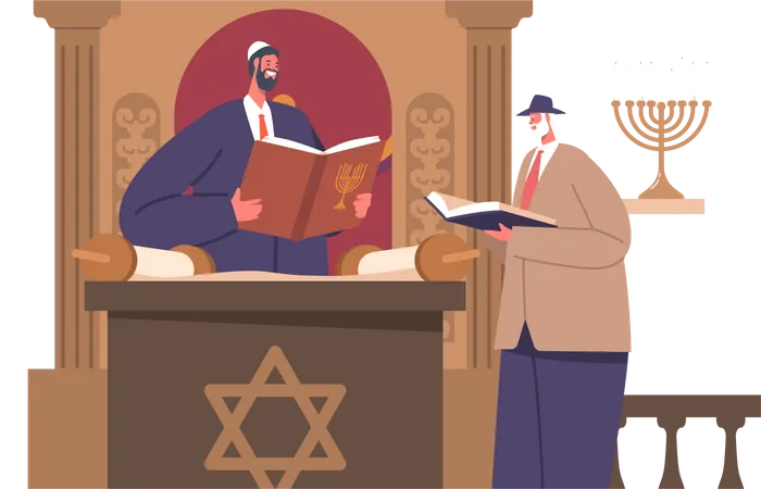 Sacred gathering at synagogue  Illustration