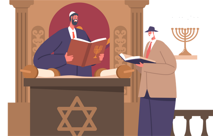 Sacred gathering at synagogue  Illustration