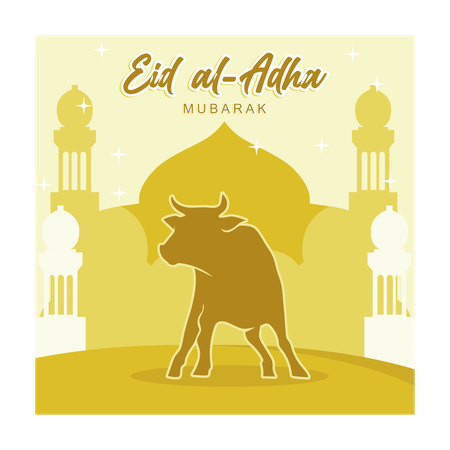 Sacrificial cow with mosque background  Illustration