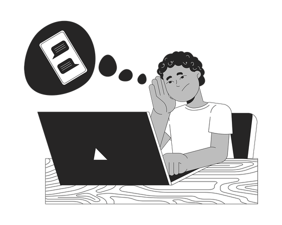 Sad african american boy doing homework  Illustration