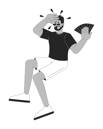 Sad african american man suffering from overheating  Illustration