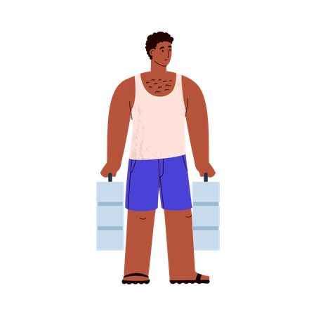 Sad African man holds water bottles  Illustration