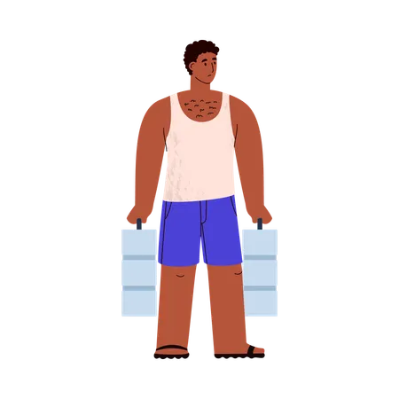 Sad African man holds water bottles  Illustration