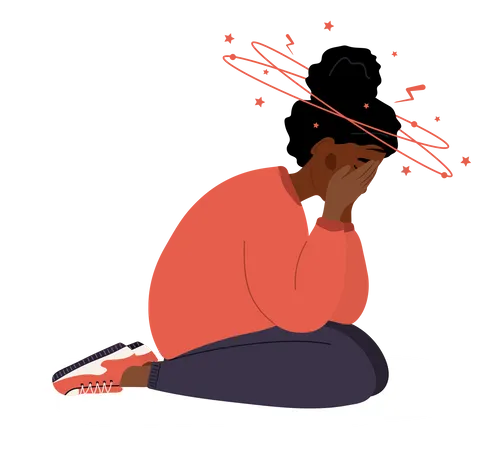 Sad african woman feeling unhealthy due to anemia  Illustration