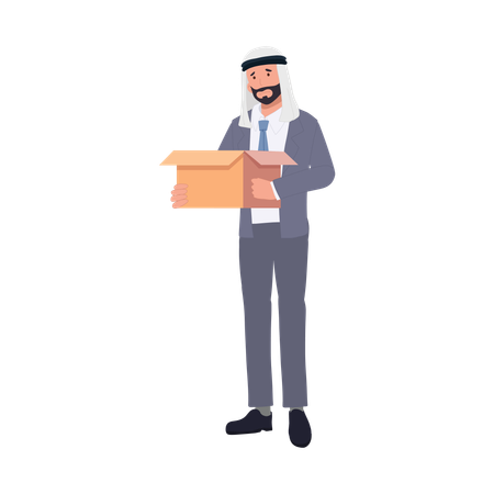 Sad Arab Businessman Packing Box at last day of work  イラスト