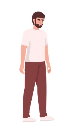 Sad bearded man in casual outfit Illustration